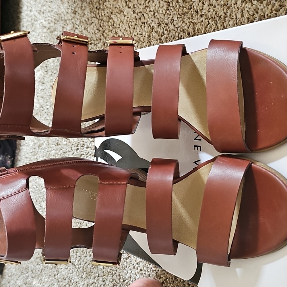 Nine West Brown StrappyLeather  Wedge Sandals - Picture 6 of 8